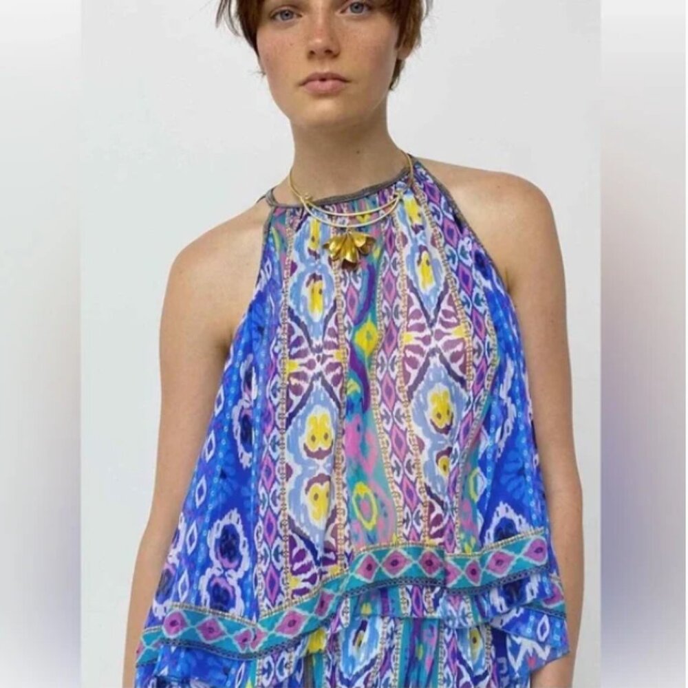 NEW ZARA Sheer Printed Flowy Halter Top, Size XS
